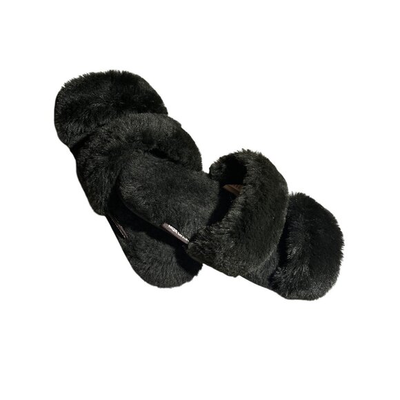 Muk Luks Womens Faux Fur Slide Slippers Black Size 8 Cozy Indoor/Outdoor Comfort - Picture 2 of 8